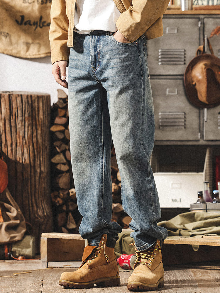 Jean pour homme style rétro, coupe ample et délavage authentique