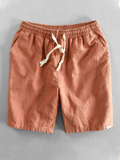 Men's Ramie Cotton Drawstring Casual Shorts