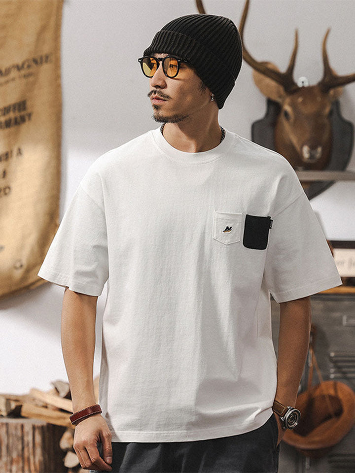 Herren-T-Shirt mit Kontrasttaschen und lockerer Passform, Kurzarm