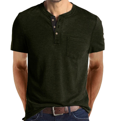 T-shirt Henley casual a maniche corte da uomo con taschino