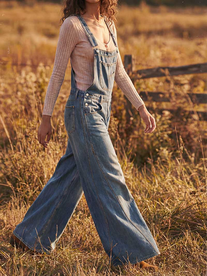 Weite Jeans-Latzhose für Damen