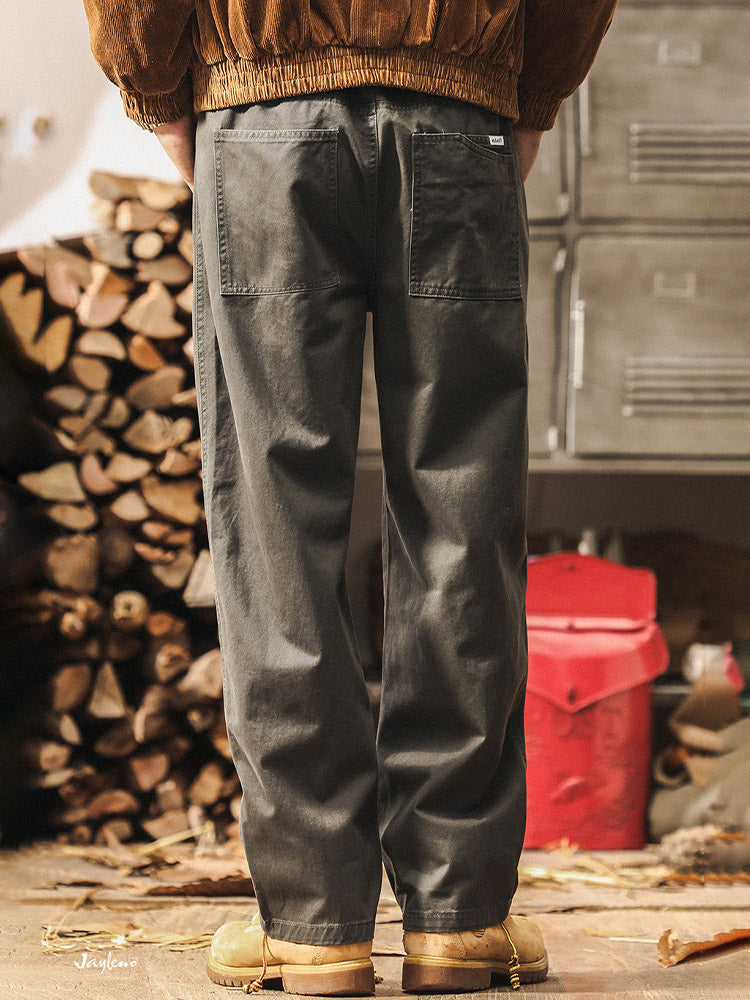 Men’s 100% Cotton Trousers with a Wide-Leg Fit and Vintage Wash