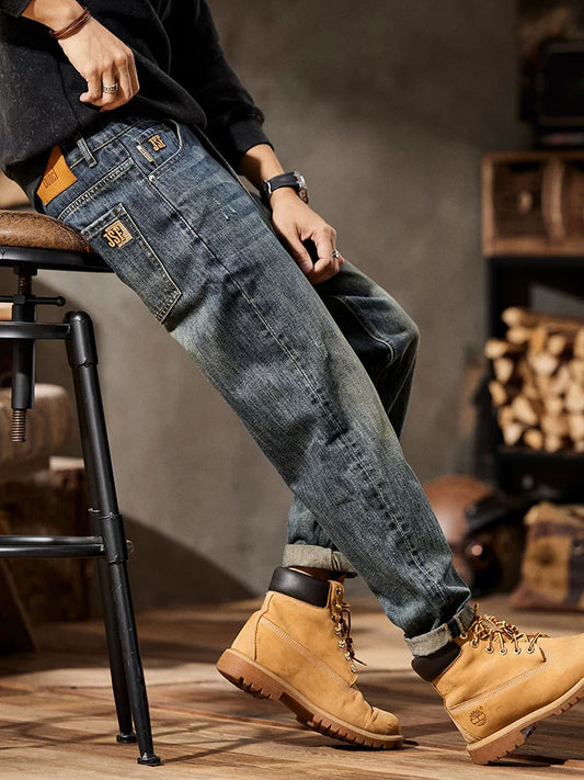 Men's Retro Wash Balloon Fit Jeans with Multi-Pocket Design