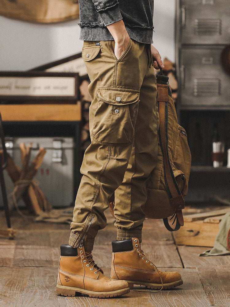 Herren Retro Cargohose Jogger‑Schnitt Baumwolle‑Elasthan