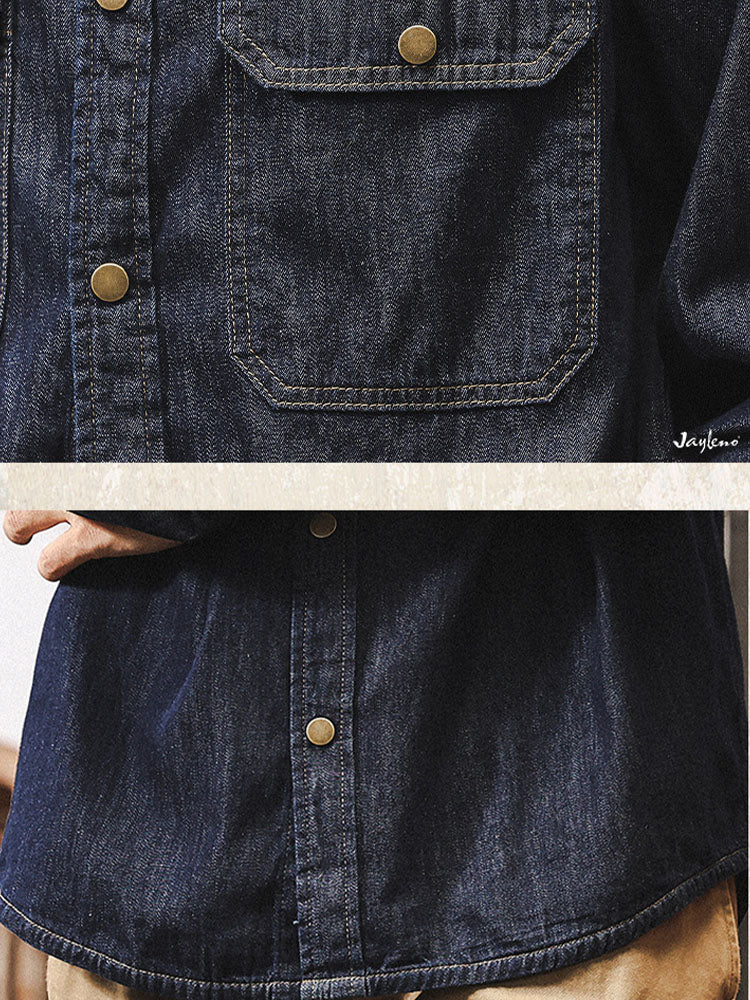 Herren Denim Langarm‑Hemdjacke aus 100% Baumwolle
