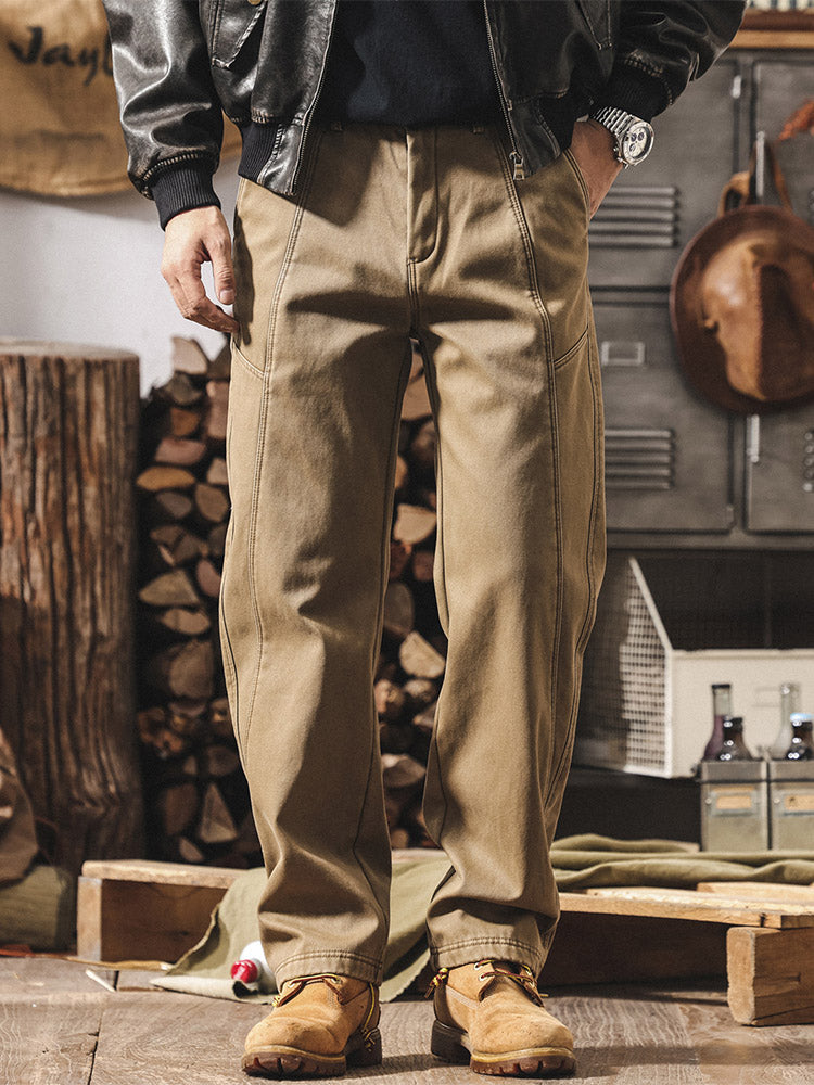 Pantaloni da uomo in 100% cotone, a gamba larga e con cuciture a contrasto, in stile retrò