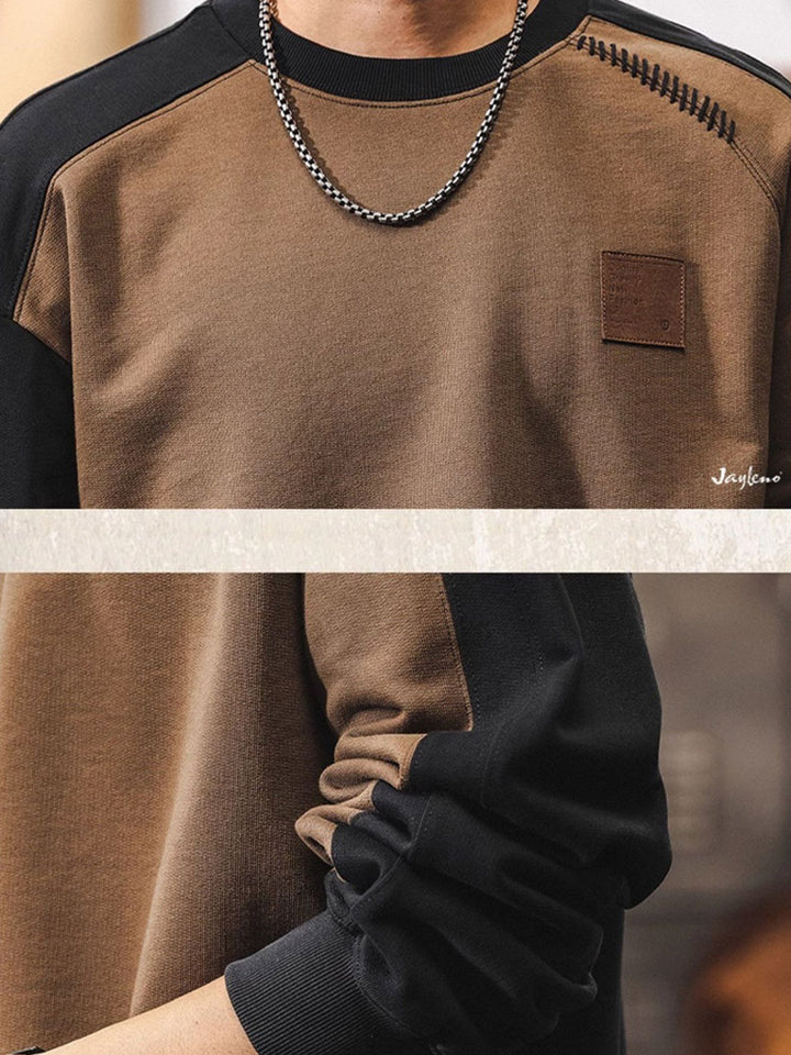 Men’s Crew-Neck Sweatshirt in 100% Cotton with a Color-Block Design