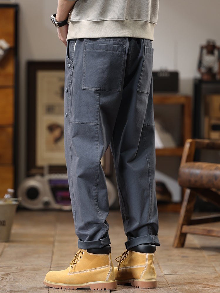 Lässige Cargohose für Herren mit seitlicher Knopfleiste und geradem Bein