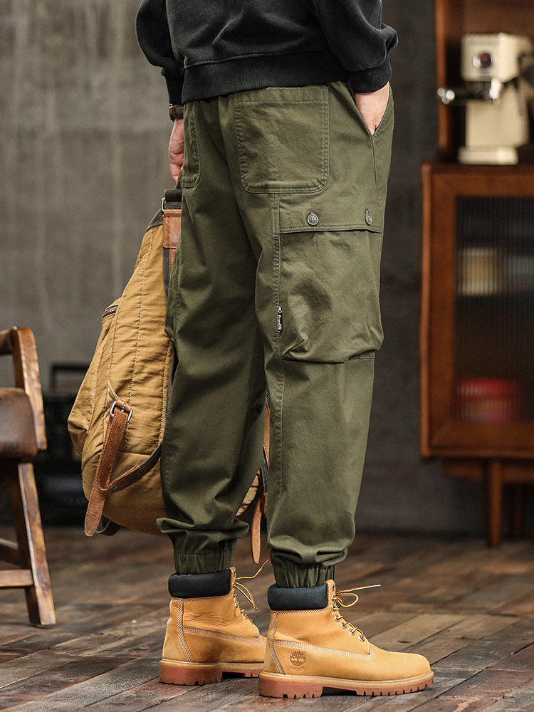 Men's Elastic Waist Button‑Decor Tapered Cargo Pants