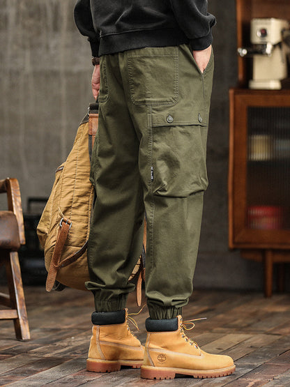 Men's Elastic Waist Button‑Decor Tapered Cargo Pants