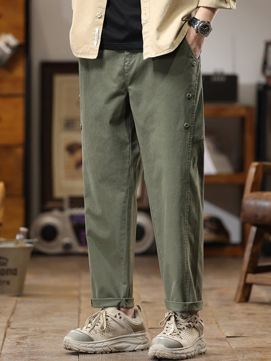 Men's Side Button Decor Loose Straight‑Leg Cargo Pants