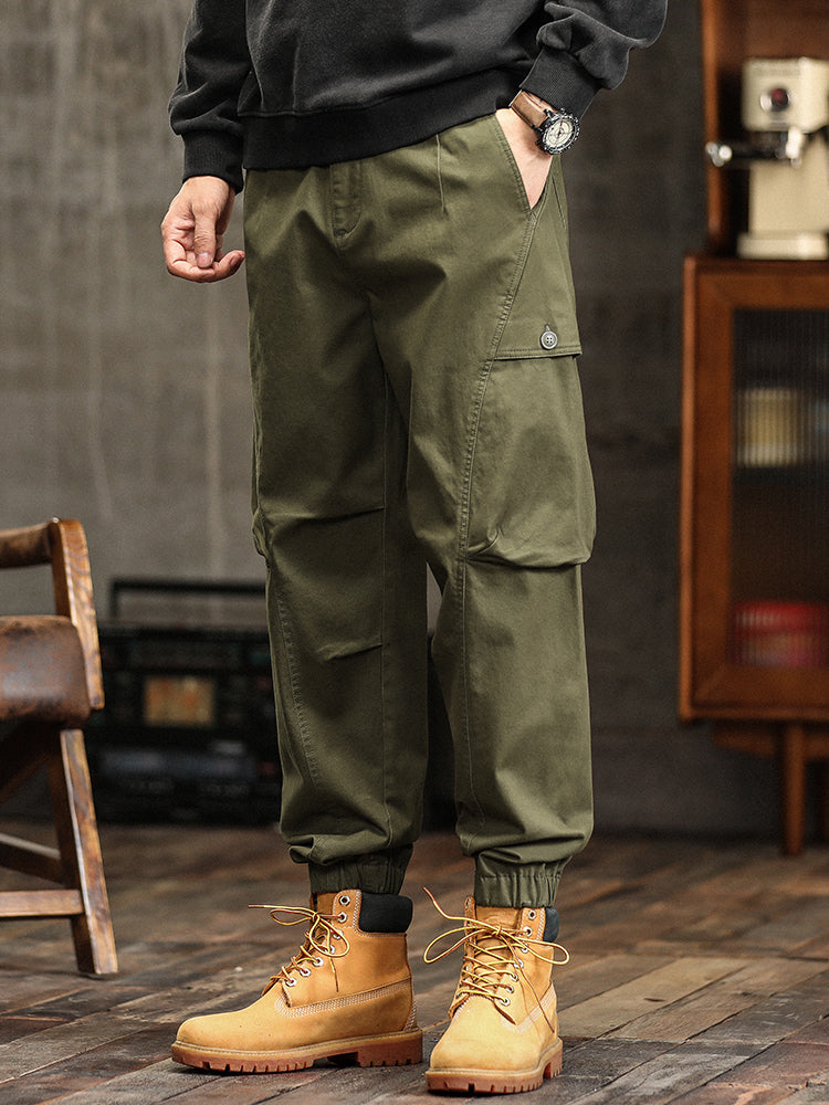 Men's Elastic Waist Button‑Decor Tapered Cargo Pants