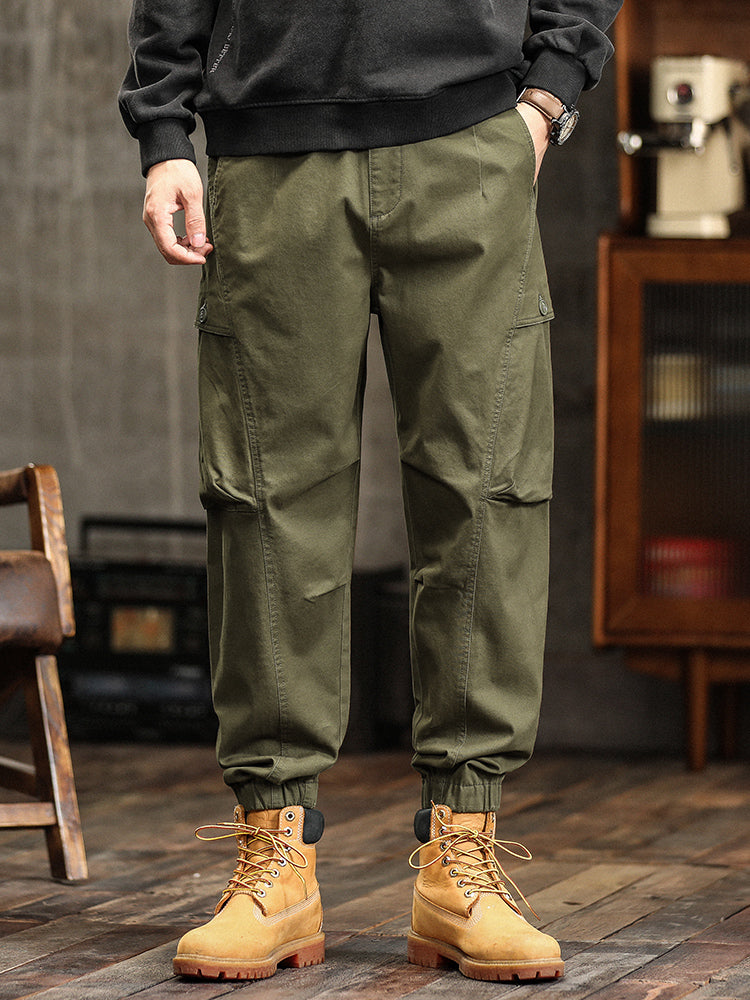 Men's Elastic Waist Button‑Decor Tapered Cargo Pants