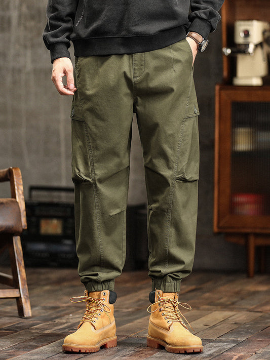 Men's Elastic Waist Button‑Decor Tapered Cargo Pants