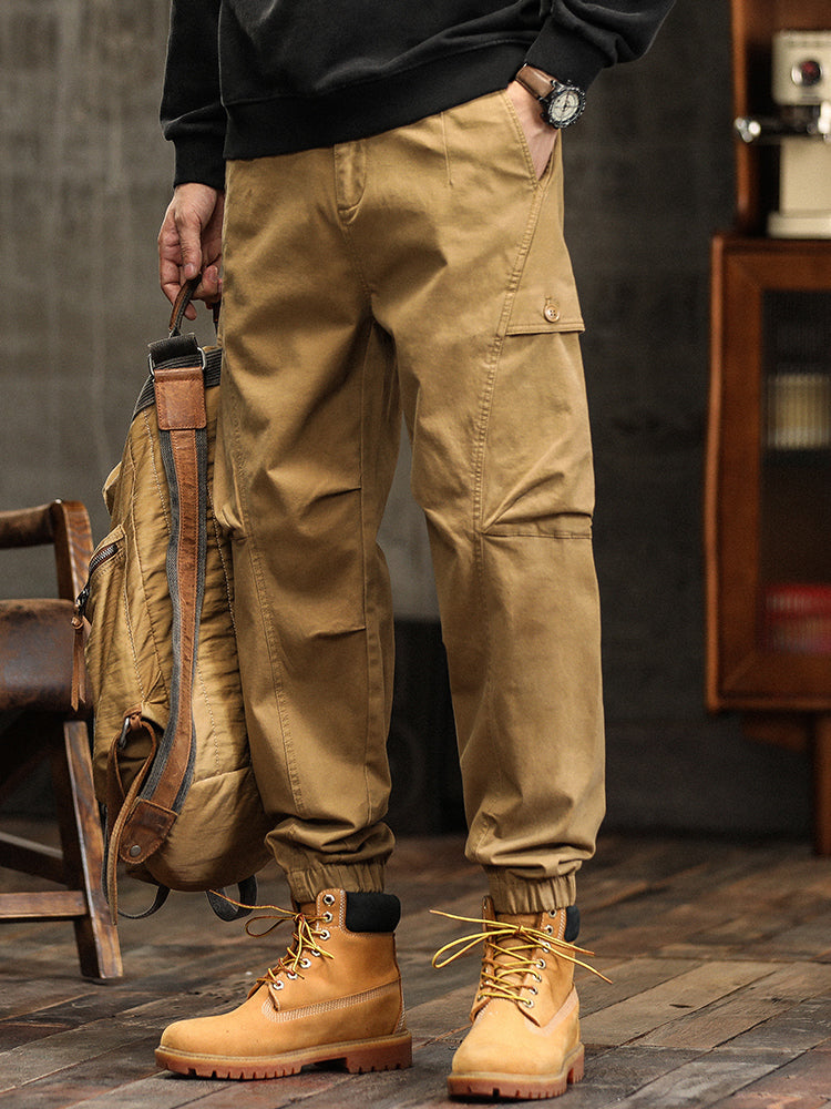 Men's Elastic Waist Button‑Decor Tapered Cargo Pants