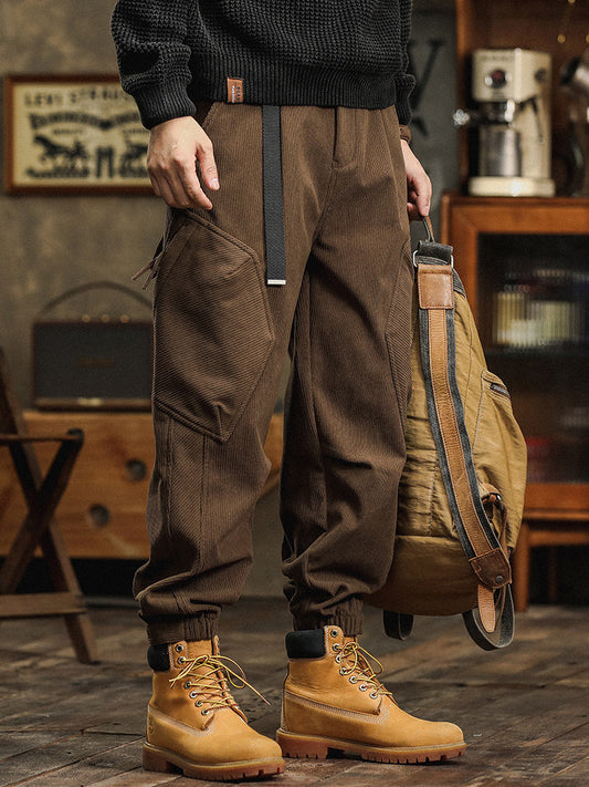 Men's Strap‑Decorated Corduroy Style Casual Cargo Pant