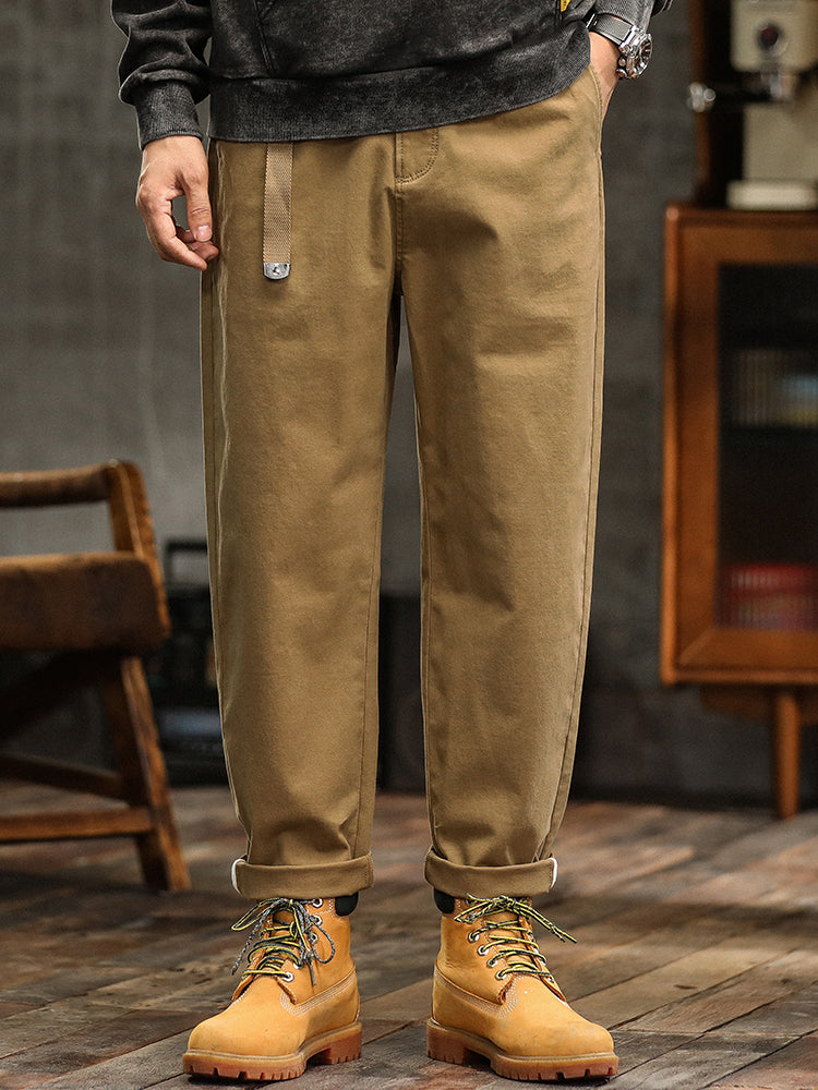 Pantalones chinos plisados ​​de corte relajado para hombre con cinturón