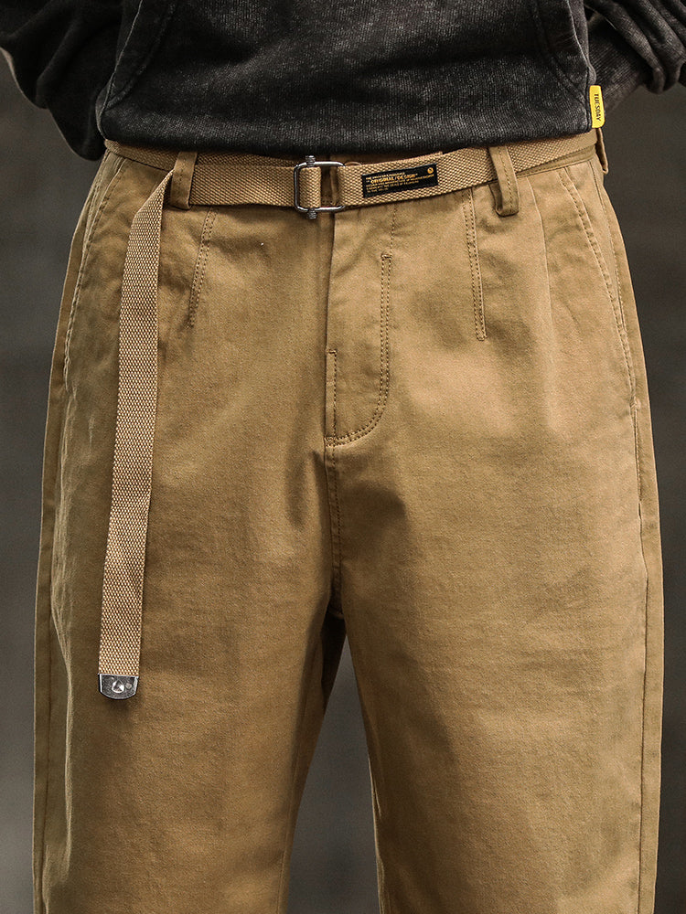 Pantalones chinos plisados ​​de corte relajado para hombre con cinturón