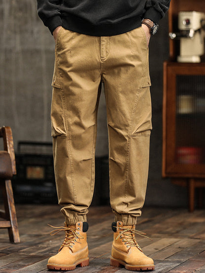 Men's Elastic Waist Button‑Decor Tapered Cargo Pants