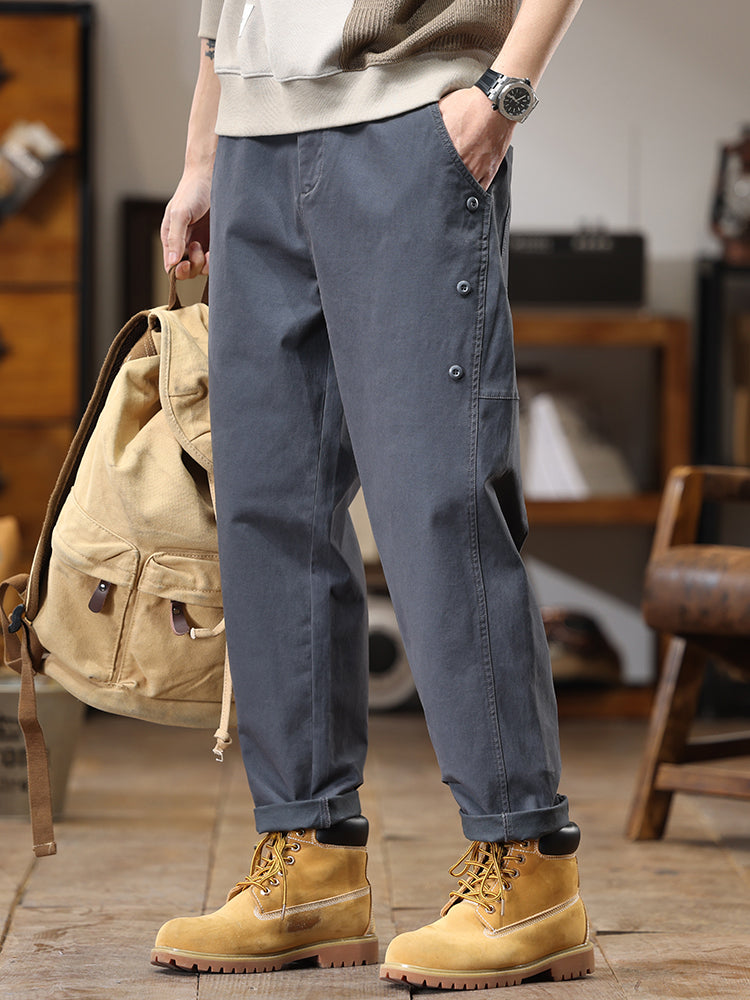Lässige Cargohose für Herren mit seitlicher Knopfleiste und geradem Bein