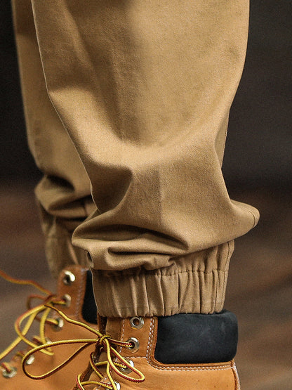 Men's Elastic Waist Button‑Decor Tapered Cargo Pants