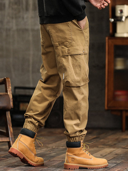 Men's Elastic Waist Button‑Decor Tapered Cargo Pants