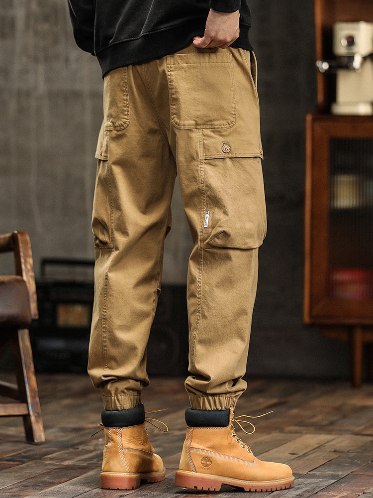 Men's Elastic Waist Button‑Decor Tapered Cargo Pants
