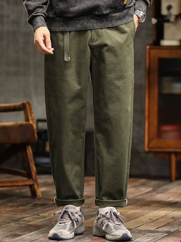 Pantalones chinos plisados ​​de corte relajado para hombre con cinturón