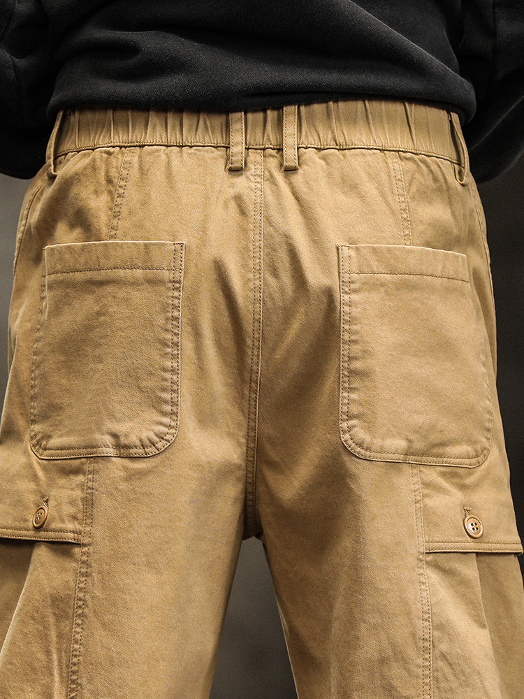 Men's Elastic Waist Button‑Decor Tapered Cargo Pants