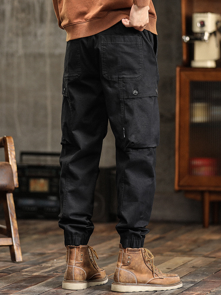 Men's Elastic Waist Button‑Decor Tapered Cargo Pants