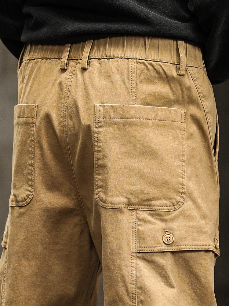 Men's Elastic Waist Button‑Decor Tapered Cargo Pants