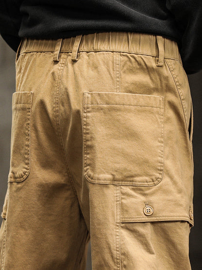 Men's Elastic Waist Button‑Decor Tapered Cargo Pants