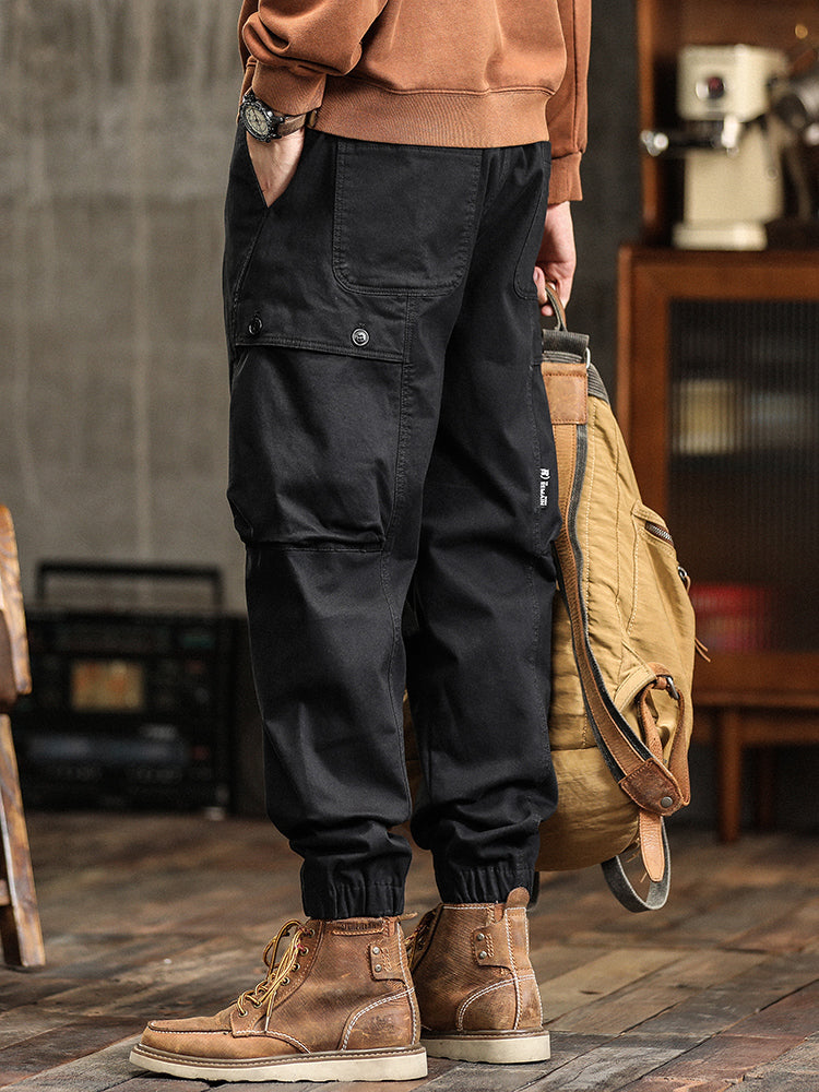 Men's Elastic Waist Button‑Decor Tapered Cargo Pants