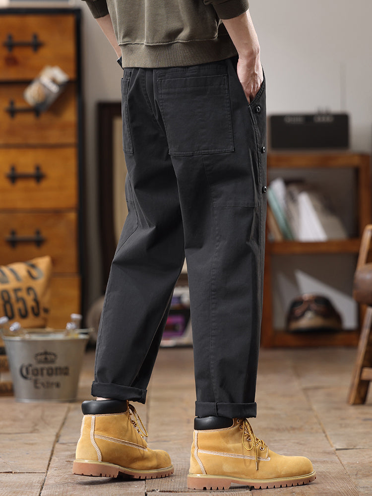 Lässige Cargohose für Herren mit seitlicher Knopfleiste und geradem Bein