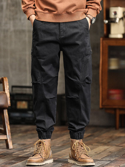 Men's Elastic Waist Button‑Decor Tapered Cargo Pants