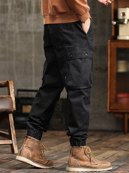 Men's Elastic Waist Button‑Decor Tapered Cargo Pants