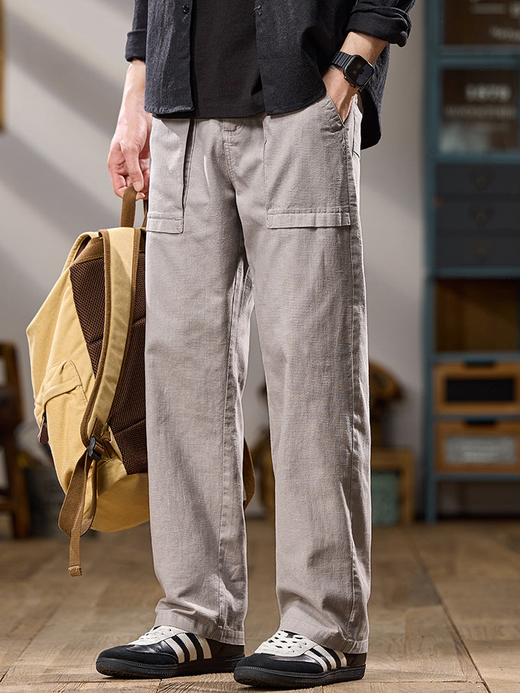 Pantalones cargo casuales de algodón de pierna ancha para hombre