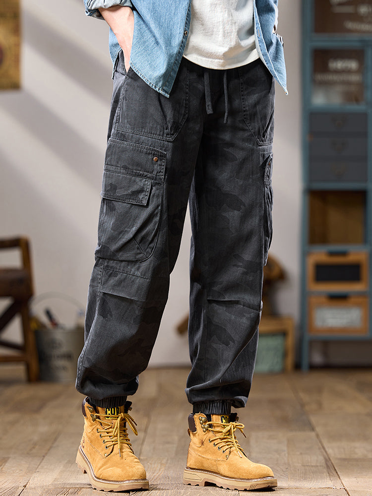 Pantalones cargo jogger de camuflaje para hombre con múltiples bolsillos