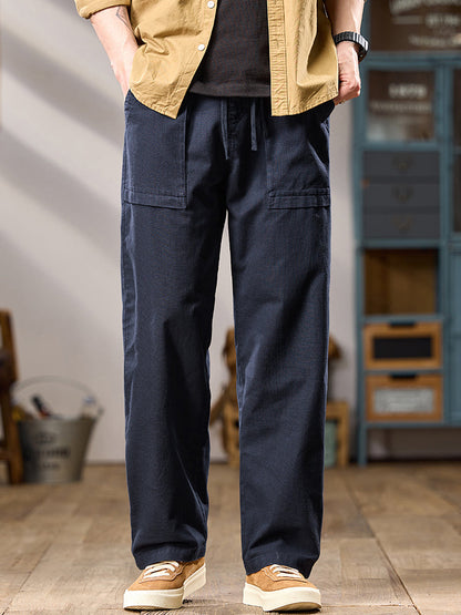 Pantalones cargo casuales de algodón de pierna ancha para hombre