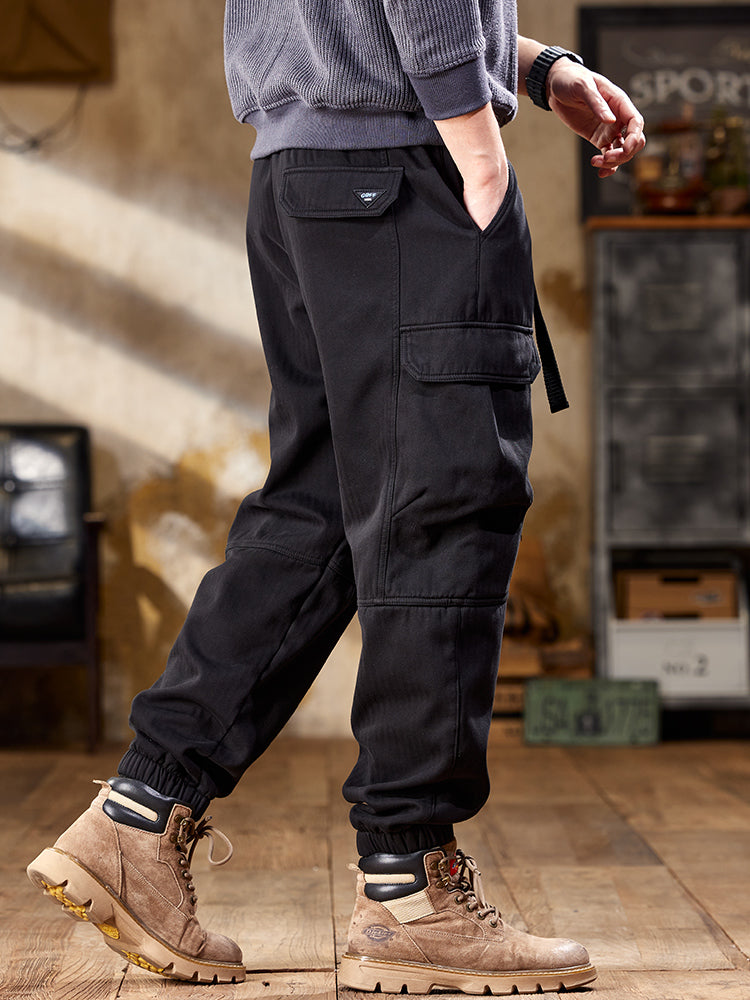 Pantalones cargo jogger de espiga con cinturón para hombre