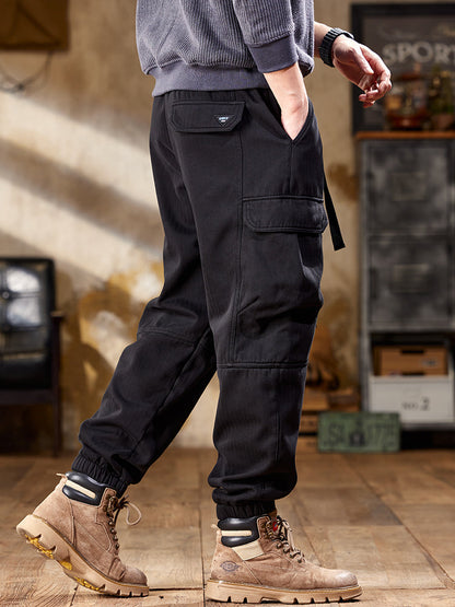 Pantalones cargo jogger de espiga con cinturón para hombre