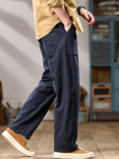 Pantalones cargo casuales de algodón de pierna ancha para hombre