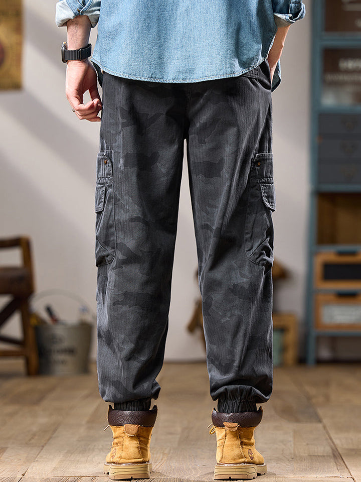Pantalones cargo jogger de camuflaje para hombre con múltiples bolsillos