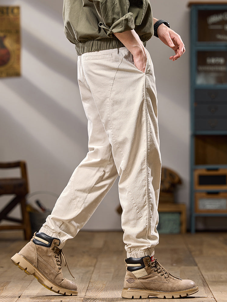 Men's Multi Pockets Relaxed‑Fit Pure Cotton Elastic Cuff Casual Pants