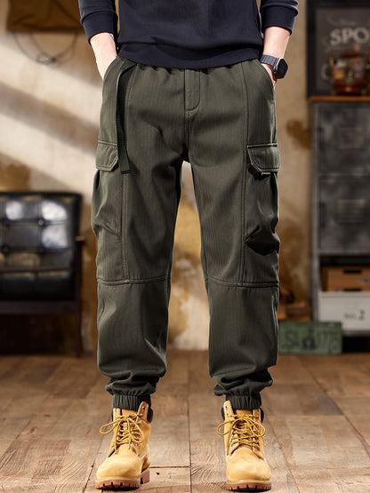 Pantalones cargo jogger de espiga con cinturón para hombre