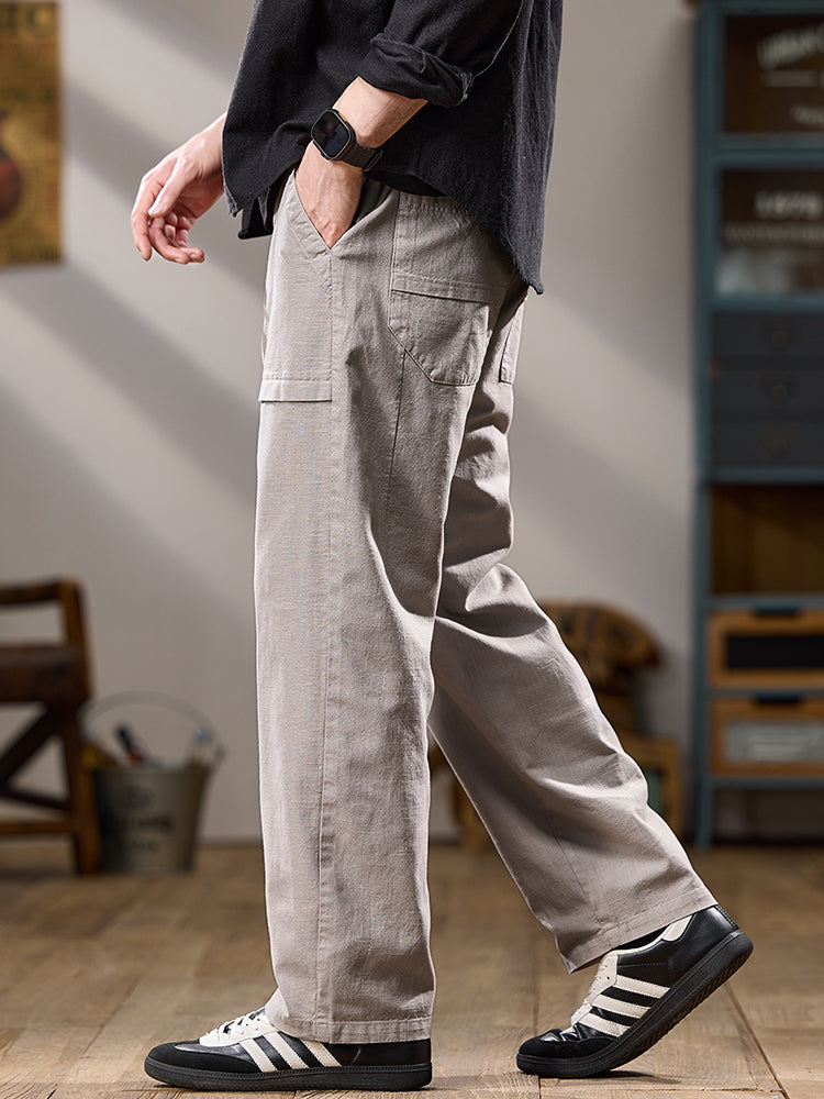 Pantalones cargo casuales de algodón de pierna ancha para hombre