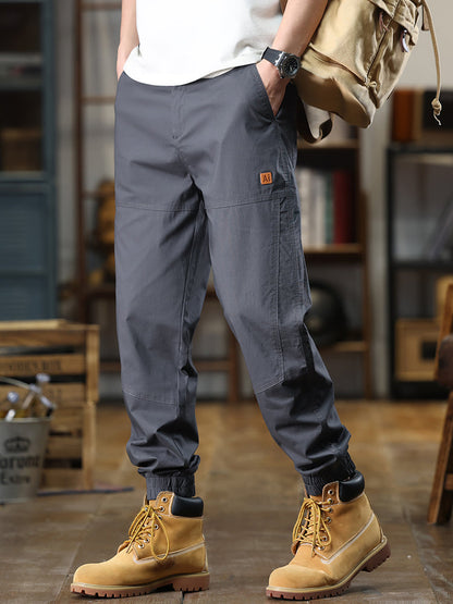 Men's Patch‑Label Elastic Cuff Tapered Cargo Pants