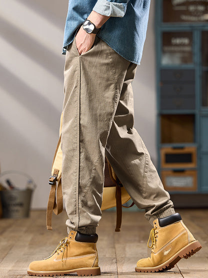 Men's Multi Pockets Relaxed‑Fit Pure Cotton Elastic Cuff Casual Pants