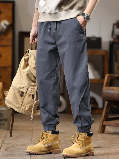 Pantaloni cargo da uomo casual con coulisse in vita