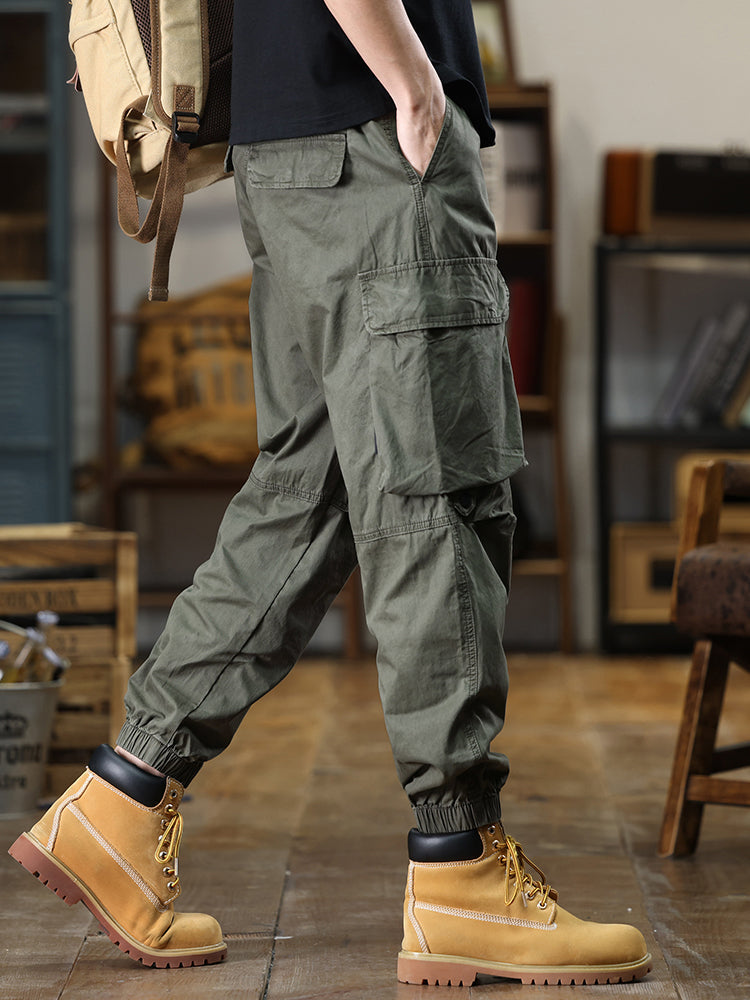 Men's Multi‑Pocket Elastic Waist Casual Cargo Pants